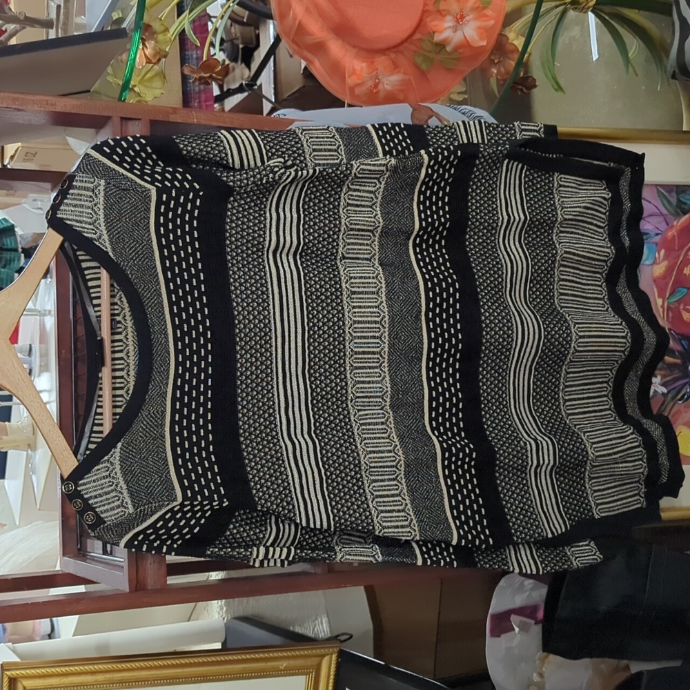 Rafaella Black and gold sparkle sweater with shoulder button detail